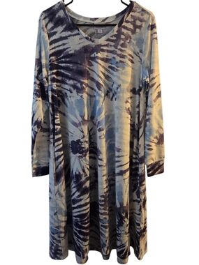 Long Sleeve Tye Dye Purple & White Dress